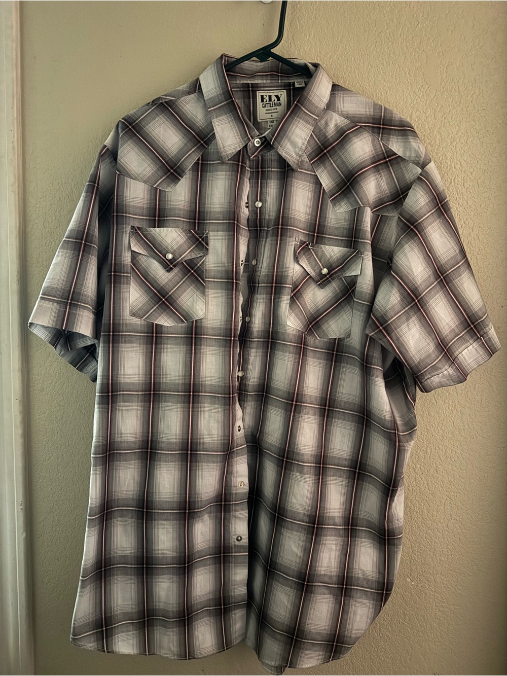 Ely Cattleman Gray Plaid Short Sleeve Western Snap Shirt